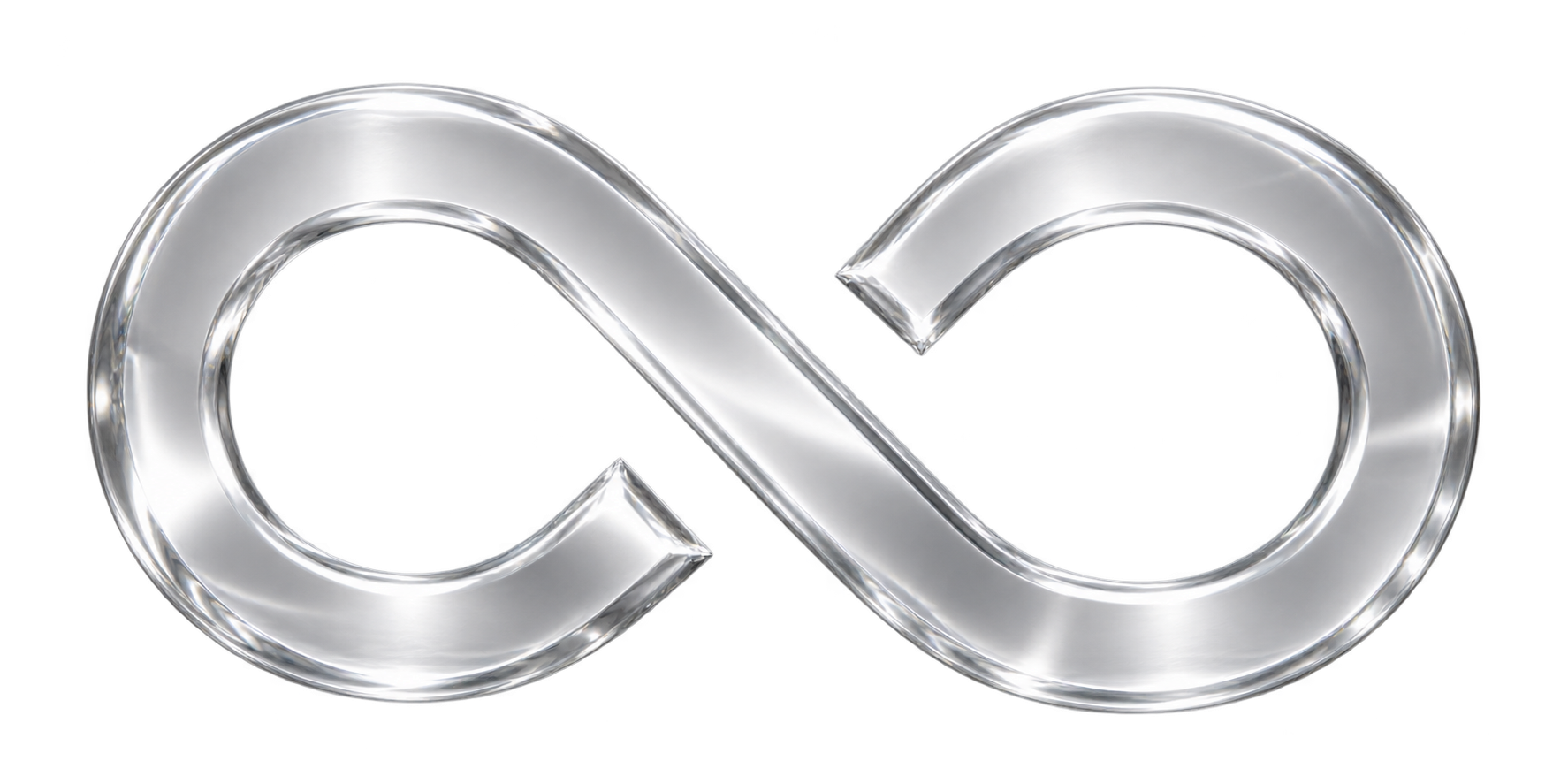 The FLOOWIX open-infinity symbol, reinterpreted in transparent optical glass