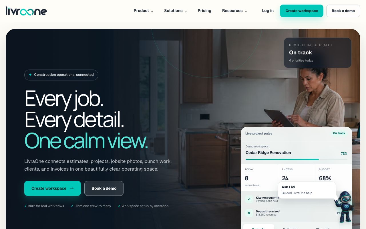 Capture of the LivraOne public website; illustrative presentation, not live customer results